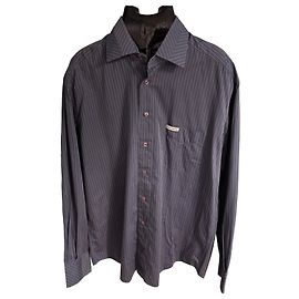 Dolce & Gabbana Camisa de Algodón con Raya Diplomática Azul Azul