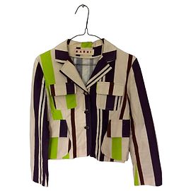 Marni Set Coordinato Blazer e Gonna Cotone a Righe Lime e Viola Multicolore Verde Porpora