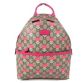 Gucci GG Supreme Logo Flower Tulip Backpack Pink Beige