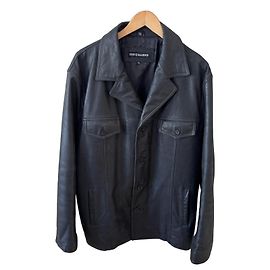 Steve Madden Men's Black Leather Button-Up Jacket Black