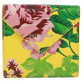 Balenciaga Flower Print Mini Wallet Black Pink Green Yellow