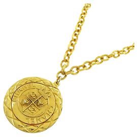 Collier pendentif réversible Chanel Relief Matelasse Frame Round Doré
