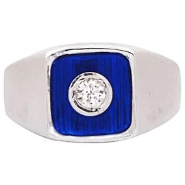Autre Marque White gold ring, blue enamel and diamonds Other