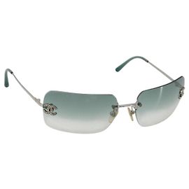 CHANEL COCO Mark Sonnenbrille Metall Grün CC Auth 188886 Grün