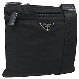 Borsa a Spalla PRADA Nylon Nero Argento Auth BA13615A Nero Argento
