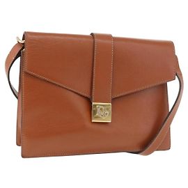 Bolsa de Ombro Christian Dior em Couro Marrom Ouro Auth 189363 Marrom Dourado