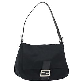 Borsa a tracolla FENDI Mamma Baguette in jersey di cotone nero e argento Auth yk20575 Nero Argento