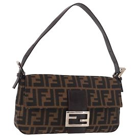 FENDI Zucca Canvas Mamma Baguette Bolsa de Ombro Preto Marrom Auth 189064V Marrom Preto