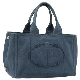 Borsa PRADA Canapa MM in tela blu Auth 188558 Blu