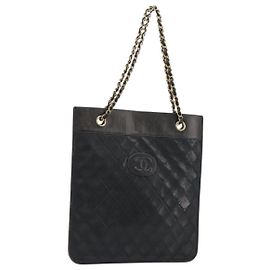 CHANEL Chain Tote Bag Lamb Skin Black Gold CC Auth BA13601 Black Golden