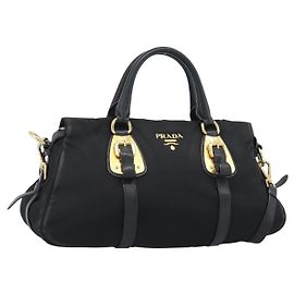 Sac à main PRADA Nylon 2way Noir Or Auth 188755A Noir Doré
