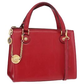 Gianni Versace Hand Bag Leather 2way Red Gold Auth bs35668 Red Golden