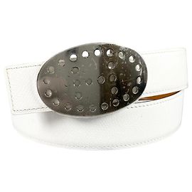 Hermès Cinto Evelyne de couro Hermes Marrom Prata Branco