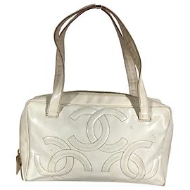 CHANEL Vintage Logo Triple Coco CC Mark Tote Bag Weiß