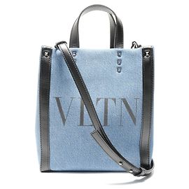 Valentino VLTN Tote 2-Way Denim Handbag Navy blue