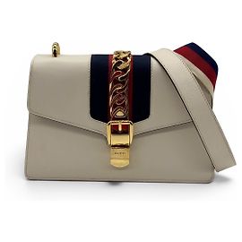 Bolsa Gucci Sylvie em couro branco Branco Outro Gold hardware