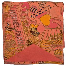 Sciarpa in seta Hermès Paris Rosa Blu Arancione Giallo