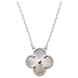 Van Cleef & Arpels Au750 Alhambra Guilloche White Gold Necklace White