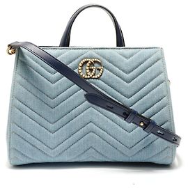 Borsa a tracolla Gucci GG Marmont in denim blu Blu