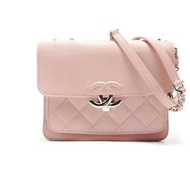 Bolsa de ombro com corrente em couro Chanel Half Coco Mark Rosa
