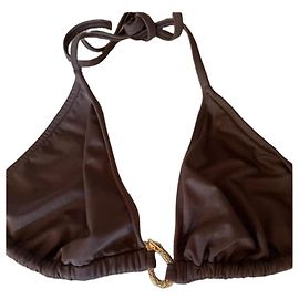Christian Dior Top de Biquíni Marrom com Detalhe Dourado Chocolate