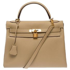Hermès Bolsa HERMES Kelly 32 em Couro Bege - 103662 Bege