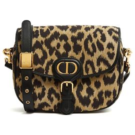 Christian Dior 2022 Sac Bobby Toile Leopard Cuir Noir Medium Bobby Shoulder Bag Noir Imprimé léopard