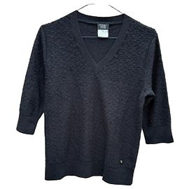 Chanel Uniform V-Ausschnitt Pullover aus schwarzer Wolle Schwarz