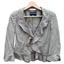 Giorgio Armani Beige Linen Silk Ruffled Jacket Beige