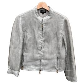 Giorgio Armani Leinenjacke in Hellgrau Grau