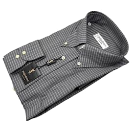 Yves Saint Laurent Chemise pour homme à carreaux gris vintage Taille 43/17 Gris