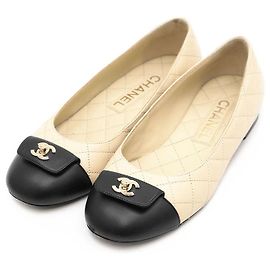 Chanel G45879 Matelasse Leather Flats Black Beige