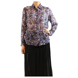 Dries Van Noten Blusa de chiffon de seda estampada roxa - tamanho UK 14 Roxo