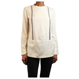 Brunello Cucinelli Beige silk beaded front long-sleeve top - size S Beige