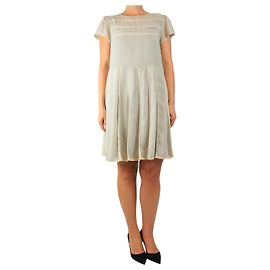 Red Valentino Graues Chiffonkleid mit Spitzenbesatz - Größe UK 10 Grau