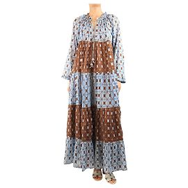 Yvonne S Robe maxi imprimée en coton bleu et marron - taille M Bleu
