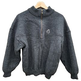 Autre Marque Oscar Jacobson Herren Wollpullover Dunkelgrau 1/4 Zip Anthrazitgrau