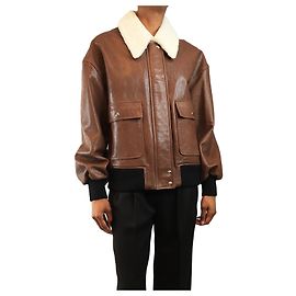 Khaite Lederjacke mit braunem Shearling-Besatz - Größe XS Braun