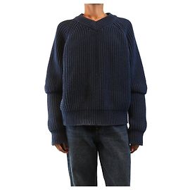 Autre Marque Pull à col en V côtelé bleu marine - taille S Bleu Marine