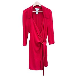 Max Mara Red Triacetate Blend Wrap Midi Dress Red