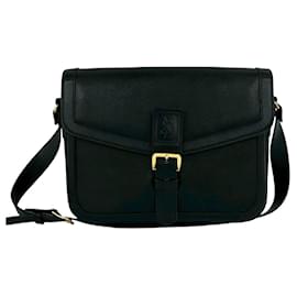 Sac semi-épaule en cuir avec logo vintage YSL Yves Saint Laurent Noir