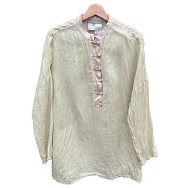Max Mara Camicia Tunica in misto lino e seta Beige Verde chiaro
