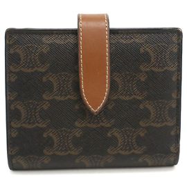 Céline Cartera bi-fold Celine en canvas Triomphe marrón Castaño