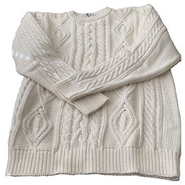 Autre Marque Sports Blanc Bleu weißer Zopfstrickpullover Weiß
