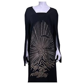 Stella Mc Cartney Stella McCartney Abito Nero con Ricamo Montagna e Sole Nero D'oro
