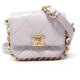 Bolsa de Alça Chanel Mini Matelassé Chain Roxo