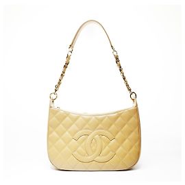 Bolsa de Ombro Chanel Matelassé Caviar Bege