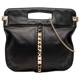 Bolsa Valentino em couro liso preto Rockstud com alça recortada Preto
