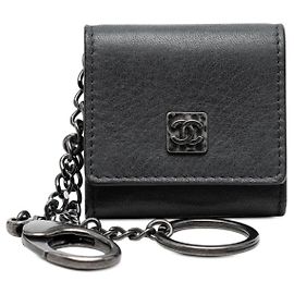 Chanel Black CC Calfskin Key Holder Case Black