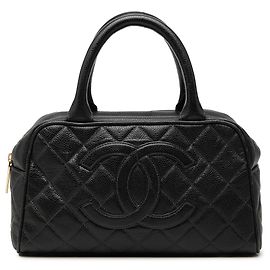 Bolsa Bowling Chanel Black CC Quilted Caviar Preto